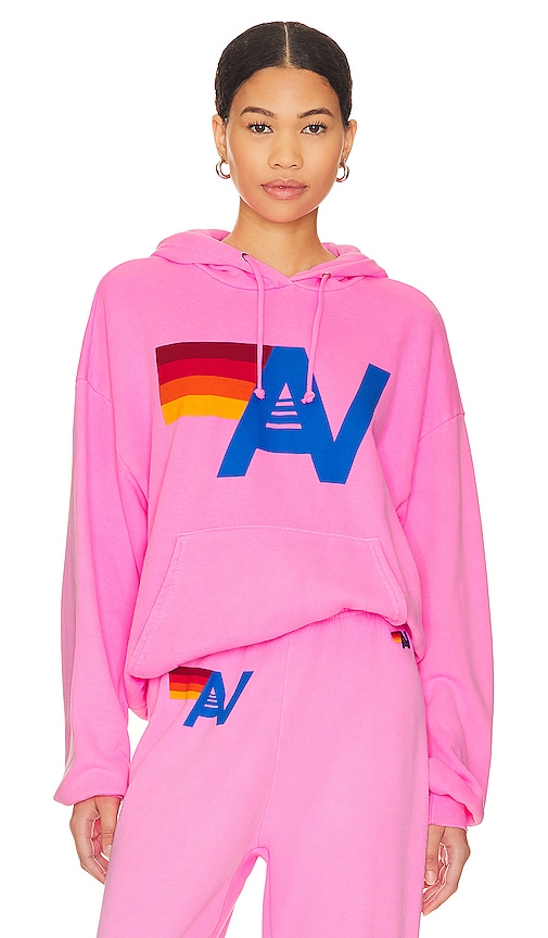 Aviator Nation Logo Pullover Hoodie in Neon Pink | REVOLVE